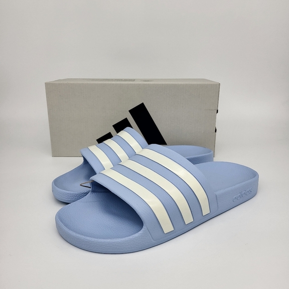 New adidas Adilette Aqua Slides Glow Blue Zero Metalic Women's Size 10 - Picture 1 of 7